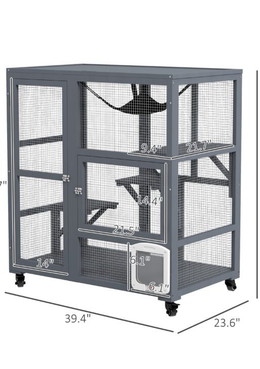 Cat House, Indoor Cat Enclosure on Wheels with Openable Top, 39"