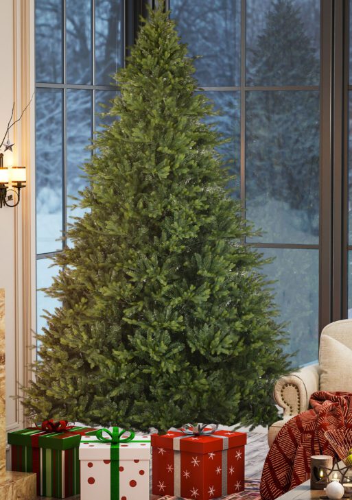 12ft Hinged Artificial Christmas Tree with Foldable Stand, Easy Assembly, Xmas Tree for Home Office Holiday, Green