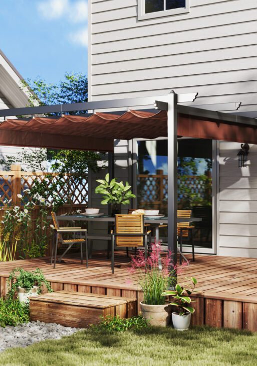 13' x 13' Aluminum Retractable Pergola Canopy, Outdoor Pergola for Garden, Patio, Backyard, Deck, Brown