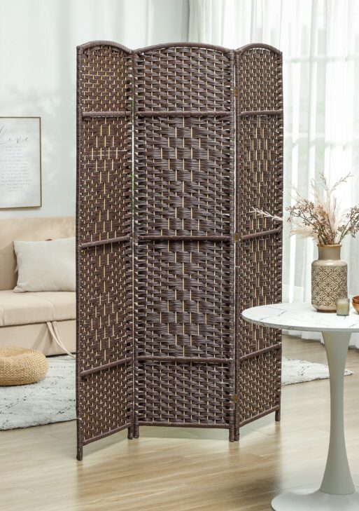 Folding Room Divider Screen 3 Panel 6' Tall Privacy Screen Freestanding Wood Partition for Home Office, Brown