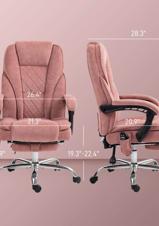 Massage Office Chair, Heated Reclining Computer Chair with Adjustable Height and Footrest, Pink