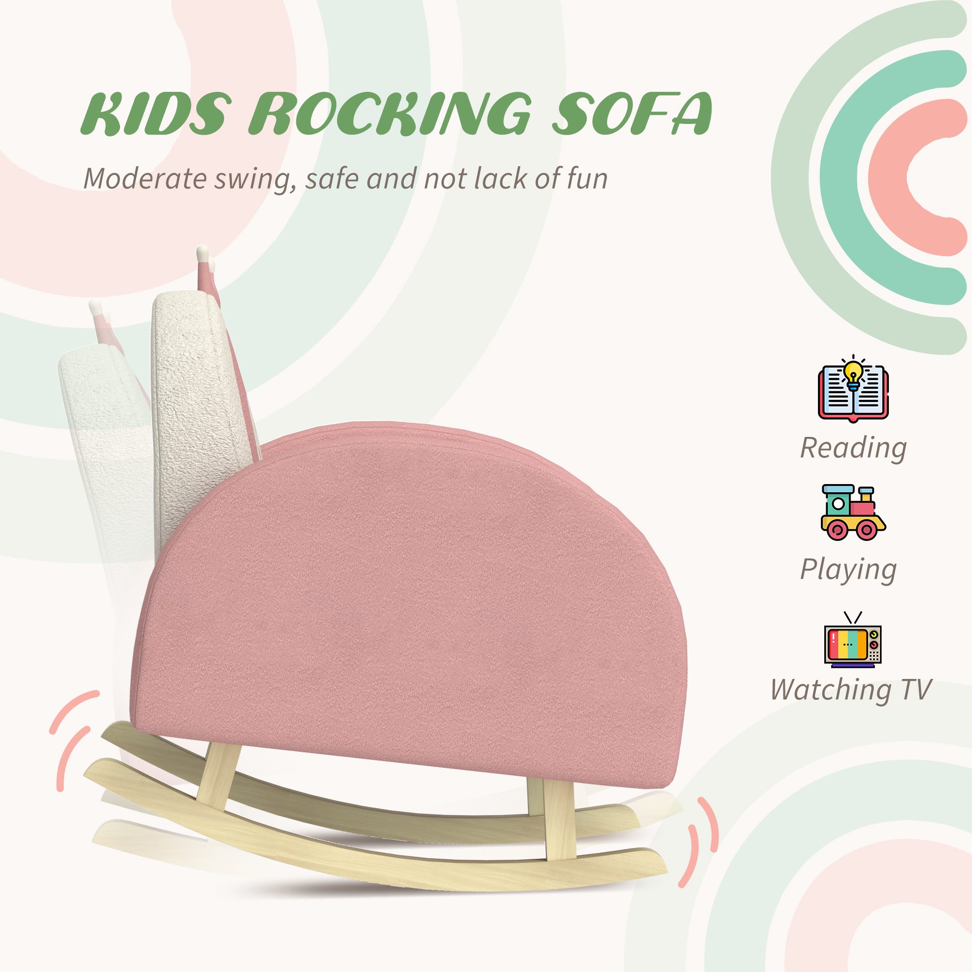 Kids Rocking Chair, Princess Crown Toddler Chair, Children's Armchair Rocker for Bedroom, Playroom, Pink - Image 2