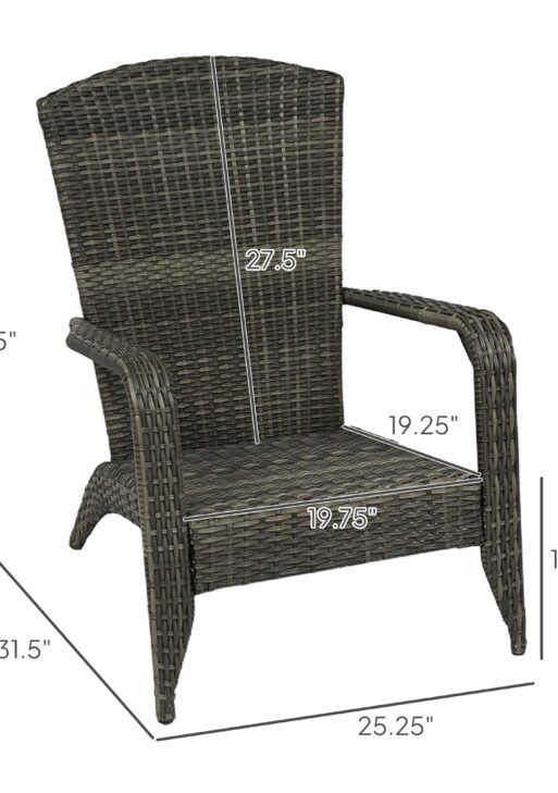 Patio Adirondack Chair with Rattan Wicker, Soft Cushions, Tall Curved Backrest for Deck or Garden, Mixed Gray