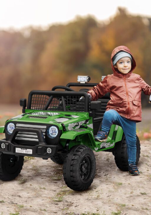 12V Ride on Car, Ride on Truck w/ Remote, 4 Suspension Wheels, 3 MPH Max Speed, Music, Horn & Lights, Green