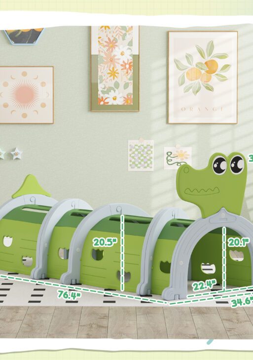 Crocodile Design Kids Play Tunnel for Kids to Crawl Through, 76" Long