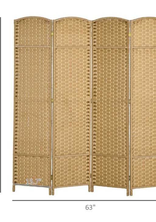 Folding Room Divider Screen 4 Panel 5.6 ' Tall Privacy Screen Freestanding Room Partition for Home Office, Nature Wood