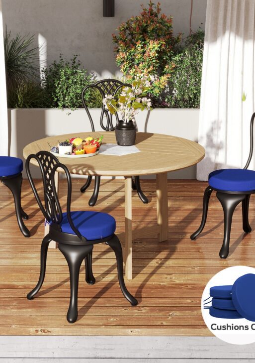 Patio Chair Cushions Set of 4 Round Seat Cushions for Dining Bistro Chairs Machine Washable, 15" x 15" x 3", Navy Blue