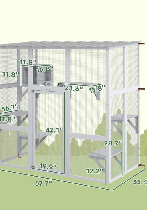 Catio Outdoor Cat Enclosure, Window Box Wooden Cat House with Bridge Platforms, White