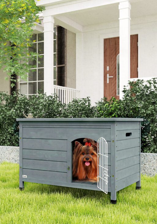 31.5"L Wooden Decorative Dog Cage Kennel Wire Door with Lock, Openable Top Removable Bottom, Dark Gray