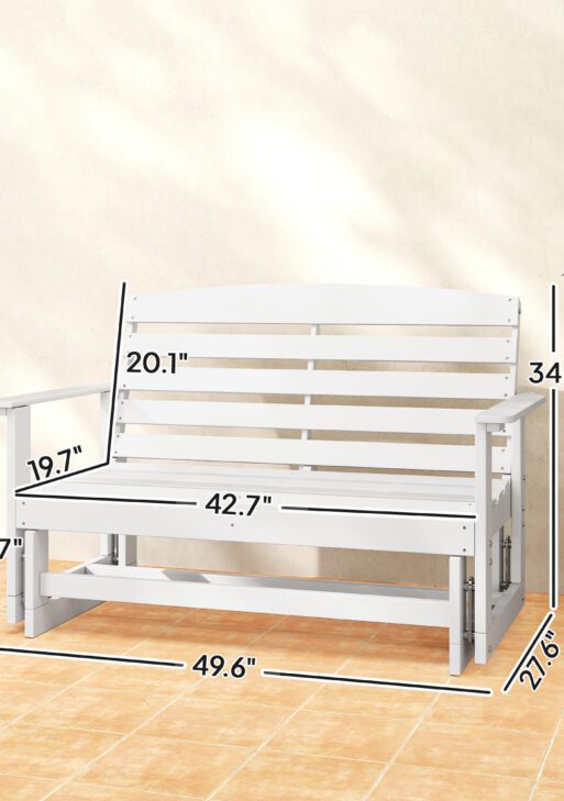 Patio Glider Bench w/ HDPE Slatted Double Rocking Chair, White
