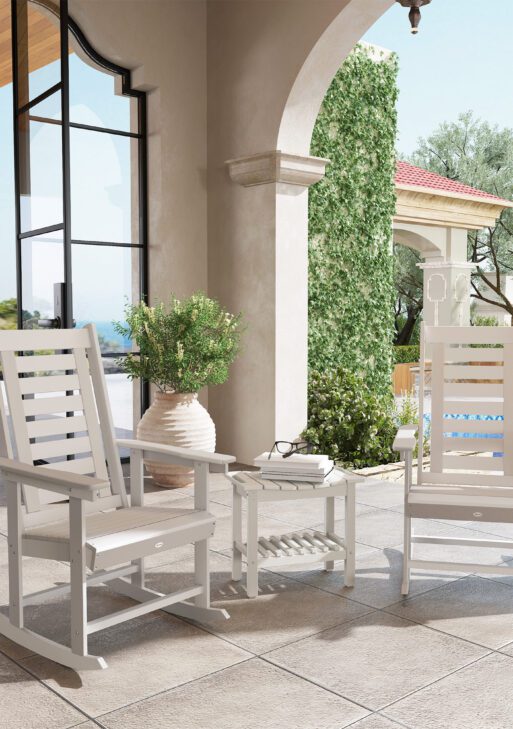 2 Pieces Outdoor Rocking Chairs, HDPE Patio Rockers with 28" High Back, Wide Armrests for Porch Backyard, White