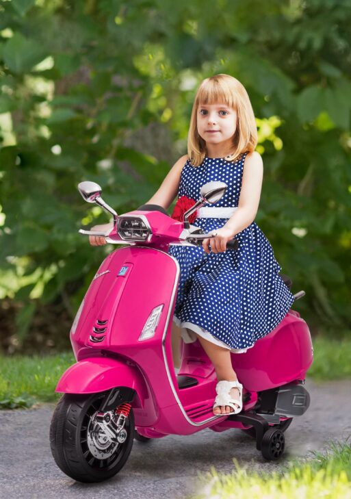 Vespa Licensed Kids Motorcycle 6V Toddler Motorcycle with Music, FM Radio, Headlight, Pink