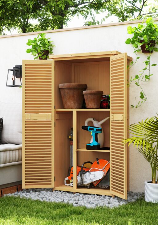 5' x 3' Wooden Garden Storage Shed with Asphalt Roof and 2 Large Wood Doors with Lock, Yellow