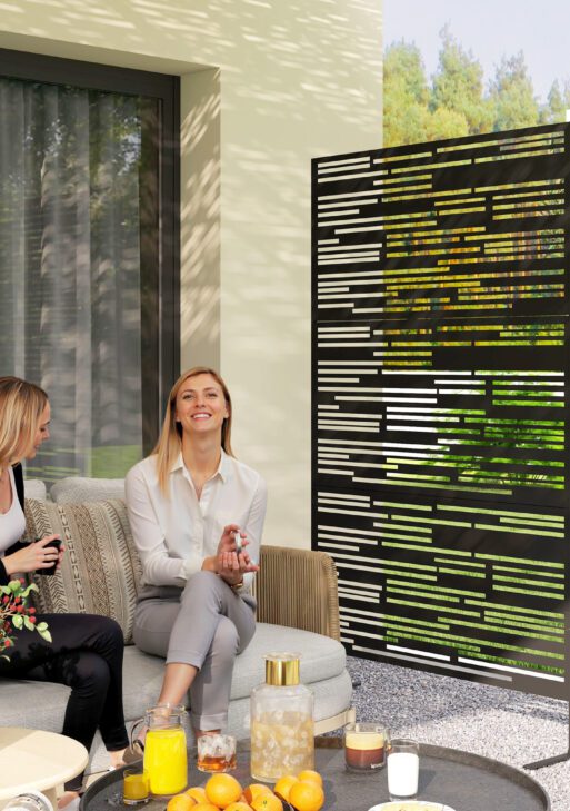 78" H x 48" W Metal Outdoor Privacy Screen, Freestanding Decorative Privacy Fence Screen for Balcony, Black