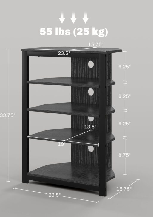 TV Stand, Entertainment Center with Storage Shelves and Steel Frame for Living Room, Black