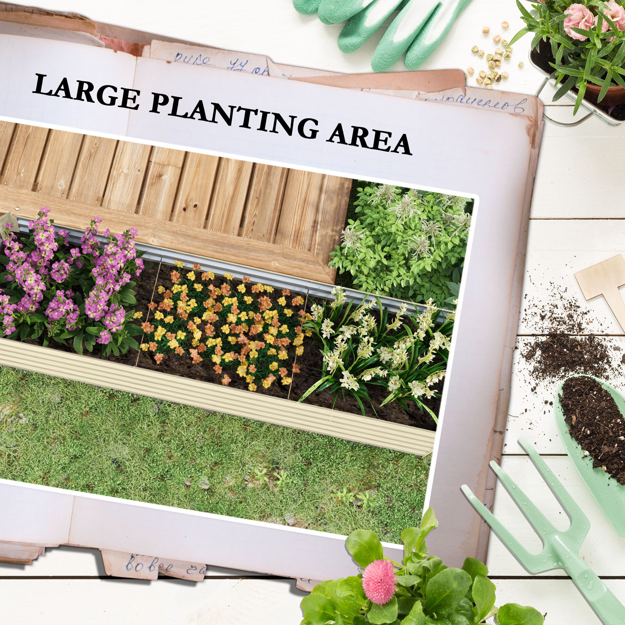 8x2x2ft Galvanized Raised Garden Bed Kit with Safety Edging for Flowers, Herbs and Vegetables, Cream White - Image 2