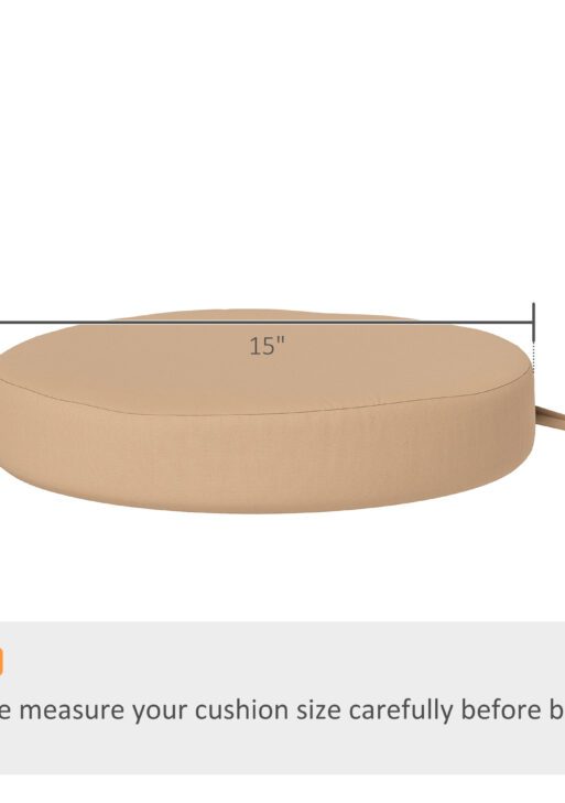 Patio Chair Cushions Set of 4 Round Seat Cushions for Dining Bistro Chairs Machine Washable, 15" x 15" x 3", Khaki