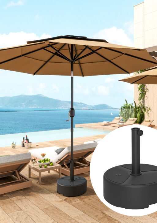 Round Patio Umbrella Base Holder, Heavy Duty Outdoor Umbrella Stand Base, Filled Up to 44lbs with Stand or 40lbs with Water for Garden, Poolside, Black