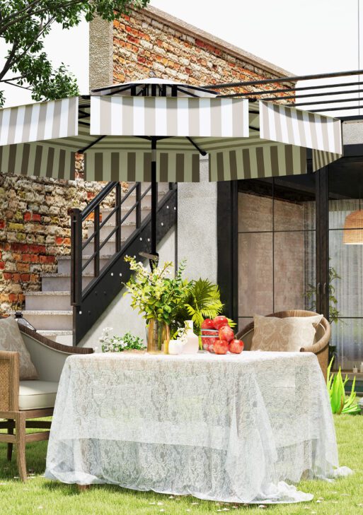 8.6FT Patio Umbrella, UPF 30+ Outdoor Market Umbrella, 2-Tier Vented Patio Table Umbrella with Crank 8 Ribs, Tiltable Porch Umbrella for Garden Deck Poolside, Light Gray