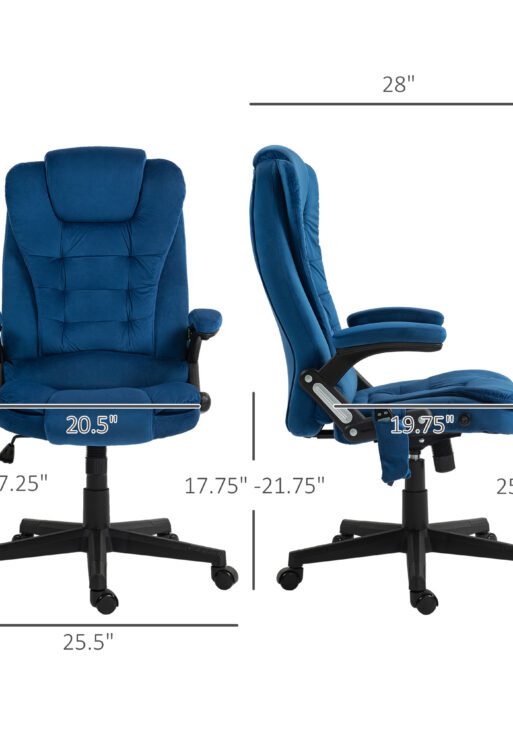6 Point Executive Office Chair with Heat, Velvet High Back Vibrating Massage Office Chair, Drak Blue