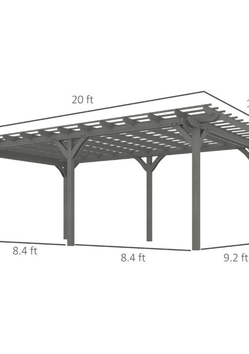 12' x 20' Outdoor Pergola, Wood Gazebo Grape Trellis with Stable Structure for Climbing Plant Support, Gray