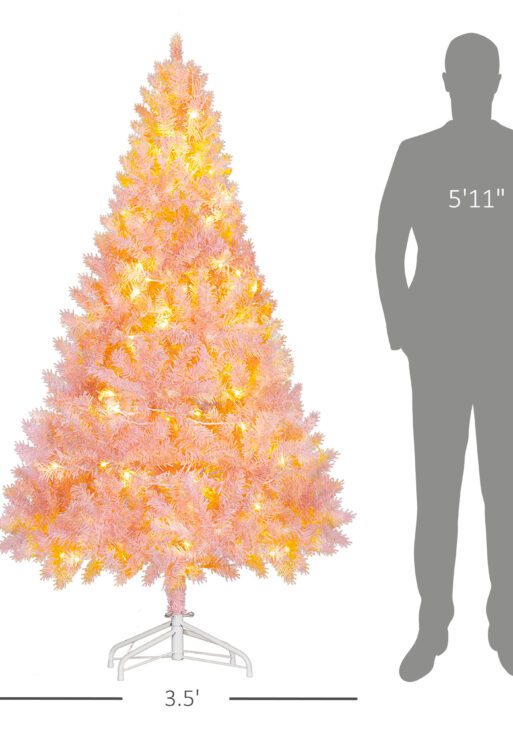 6 FT Tall PreLit Artificial Christmas Tree with Realistic Branches, 250 Warm White LED Lights and 1000 Tips, Pink