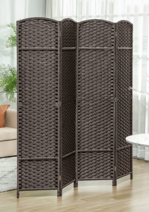 Folding Room Divider Screen 4 Panel 5.6 ' Tall Privacy Screen Freestanding Room Partition for Home Office, Brown