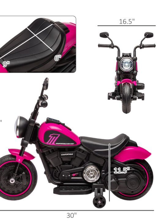 6V Kids Motorcycle w/ Training Wheels, Single-Button Start, Pink