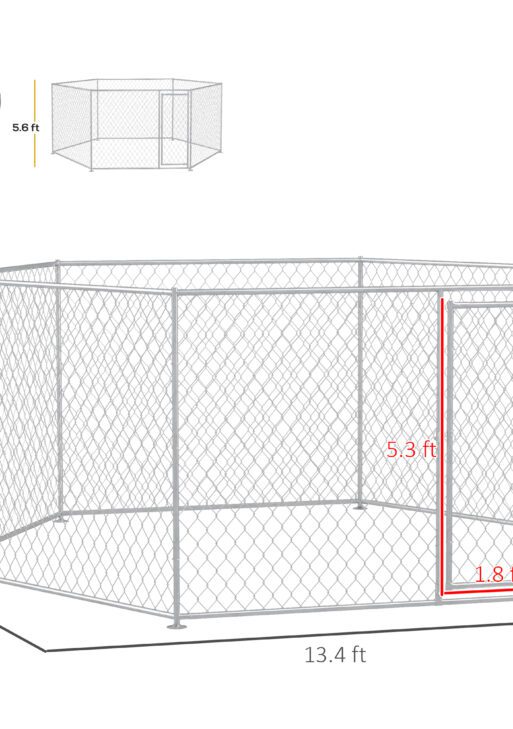 13.4' x 11.5' x 5.6' Dog Kennel Outdoor for Medium and Large-Sized Dogs with Lockable Door, Silver