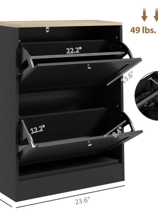 Slim Shoe Storage Cabinet, Modern Shoe Cabinet with 2 Flip Drawers and Adjustable Shelves for 8-12 Pairs, Black