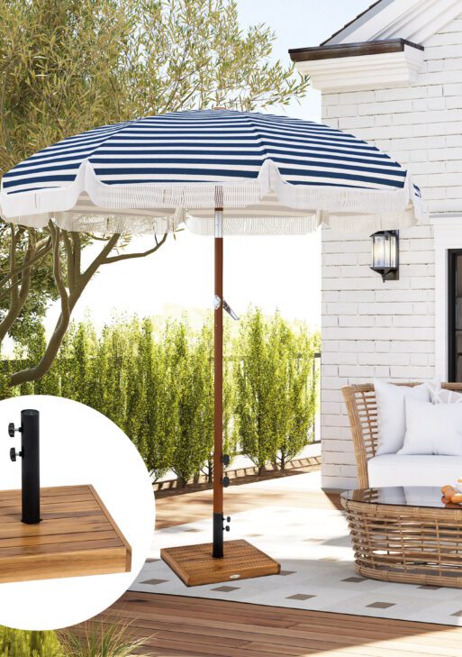 Patio Umbrella Base, 42 lbs. Concrete Heavy Duty Umbrella Base for 1.25/1.5" Poles, Teak