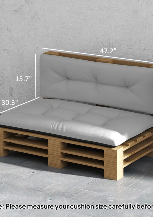 2 Seater Pallet Cushions Outdoor 3.9" Thick Replacement Cushions - Tufted Design for Garden, Patio, Light Gray