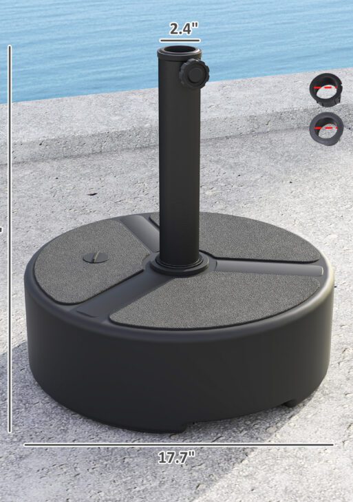 Round Patio Umbrella Base Holder, Heavy Duty Outdoor Umbrella Stand Base, Filled Up to 44lbs with Stand or 40lbs with Water for Garden, Poolside, Black