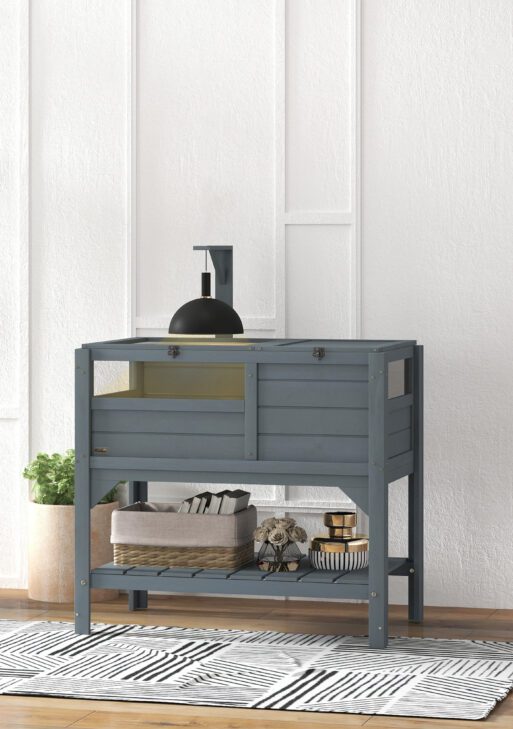 Tortoise Habitat with Shelf Storage Tortoise Gift Accessory with Weather Protection for Indoor, Gray