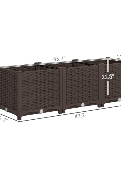 Plastic Raised Garden Bed, 4 x 1 x 1 ft Outdoor Flower Box with Drainage Holes for Vegetables, Herbs, Brown