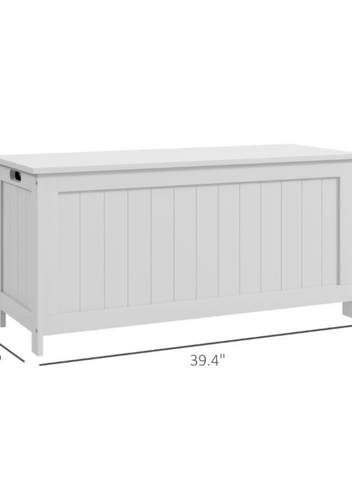 39.4" Storage Trunk w/ 2 Safety Hinges, Wooden Storage Bench w/ Side Handles, Storage Chest for Playroom, White