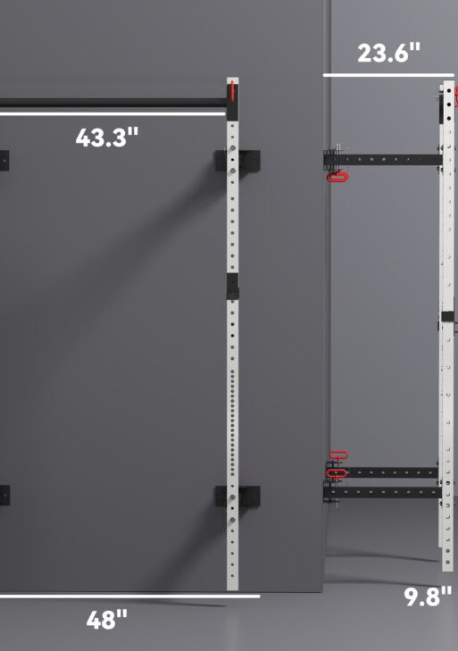 Folding Squat Rack with Pull Up Bar, Wall Mounted and Adjustable, 1000 Pounds Capacity Power Rack, White