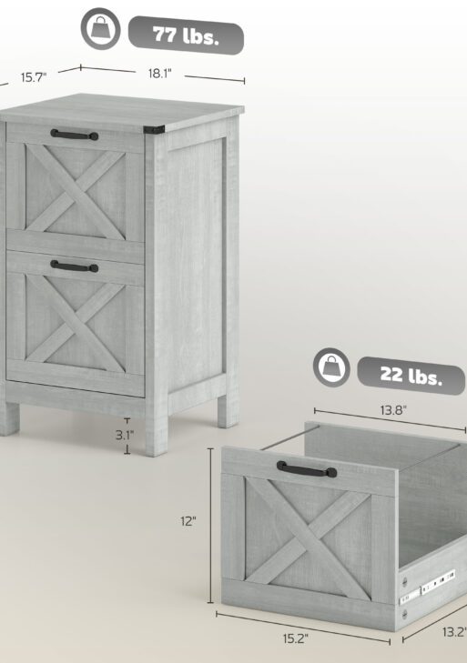 Vertical File Cabinet with 2 Drawers, Rustic Farmhouse Office Storage Cabinet for A4, Letter Size, Distressed Light Gray