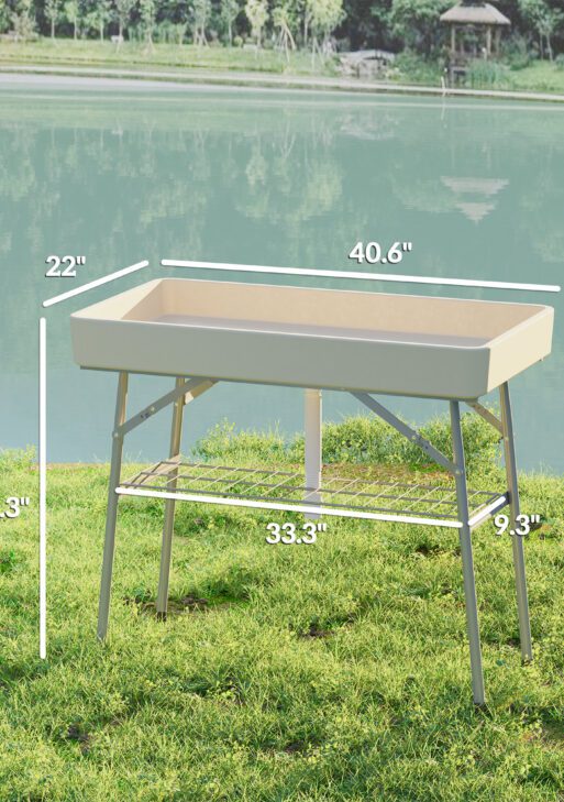 3.4ft Folding Ice Cooler Table with Drain, Fill and Chill Table Outdoor Table Cooler with Storage Shelf, Drink Cooler for Parties Picnic BBQ Camping Wedding, Tan