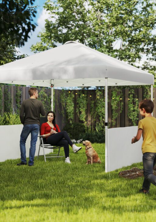 10' x 10' Pop Up Canopy Tent with 2 Half Sidewalls, UV50+ Instant Sun Shelter with Wheeled Carry Bag, White