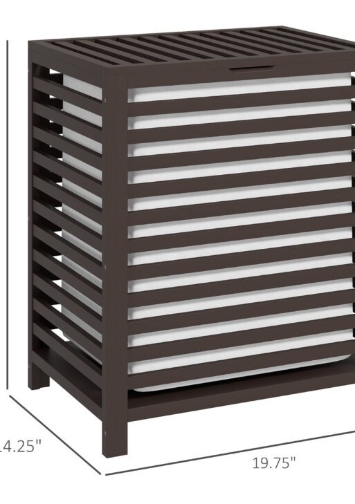 55 L Bamboo Laundry Basket with Lid, Cloth Hamper with Removable Liner Bag, 19.75 x 14.25 x 23.5 Inches, Coffee