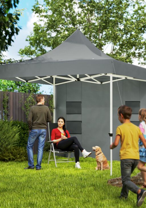 10' x 10' Heavy Duty Pop Up Canopy Tent with Sidewall, UPF50+ Instant Sun Shelter with Storage Pockets, Gray