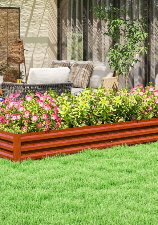 95" x 36" x 12" Galvanized Raised Garden Bed, Easy DIY and Cleaning for Growing Flowers, Herbs, Succulents, Natural Wood