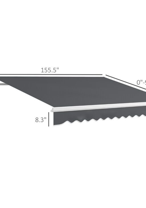 13' x 8' Patio Awning, Manual Retractable Sun Shade with UV Protection and Easy Crank Opening, Dark Gray