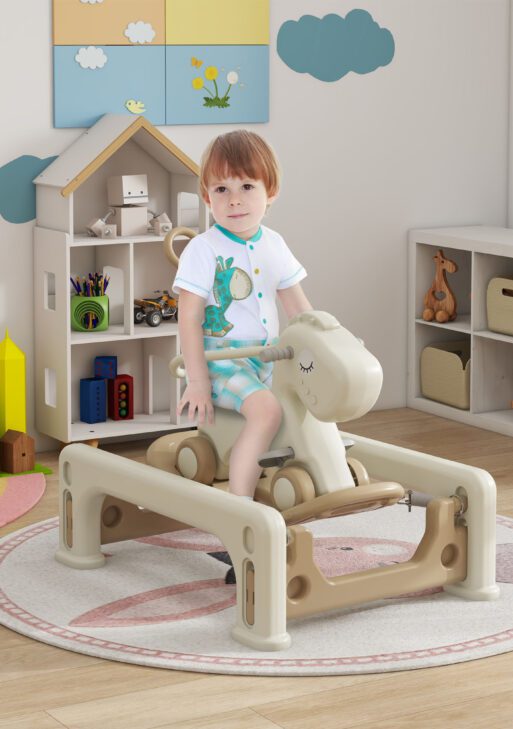 5 in 1 Rocking Horse for Toddlers 1-3 Years with Detachable Balance Board, Push Handle, Footrest, Cream White