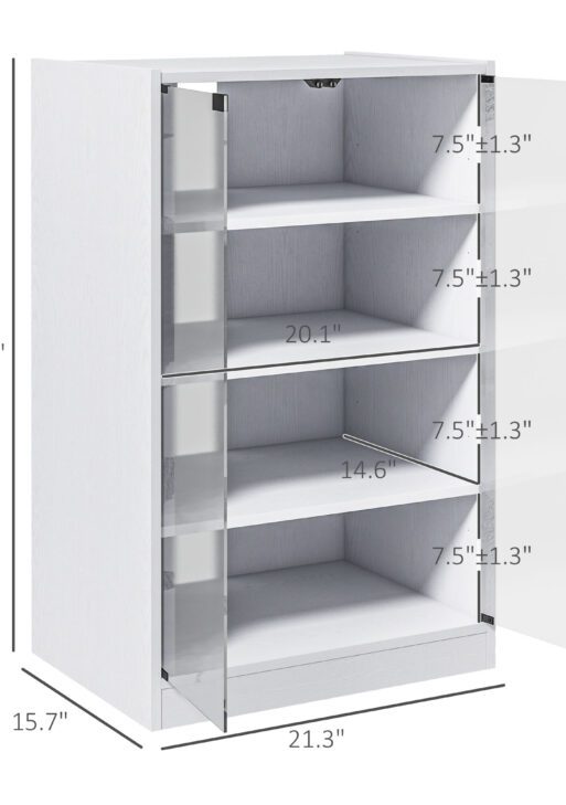 4-Tier Media Cabinet, Media Stand with Adjustable Shelves, Tempered Glass Doors, and Cable Management, Distressed White
