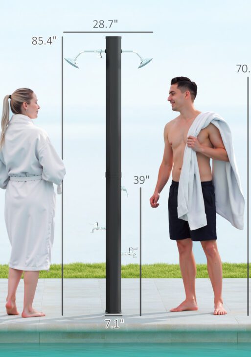 9.2 Gallon Slolar Heated Outdoor Shower with 2 Free-Rotating Shower Heads and Foot Showers for Poolside Beach Spa, 7.1ft