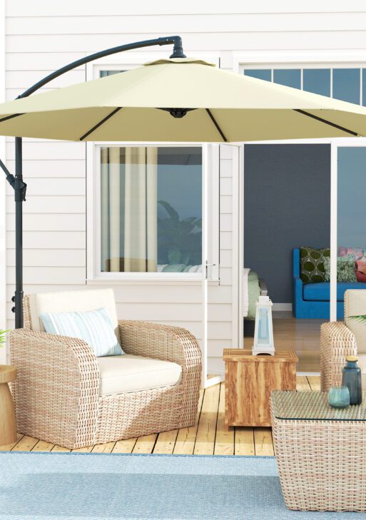 10' Cantilever Tilt Offset Patio Umbrella w/ UV & Water Safe Material & Cross Base (Weight Not Included), Beige