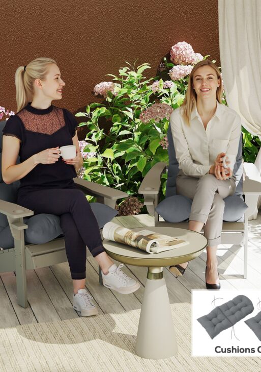 Adirondack Chair Cushions Set of 2, Tufted High Back Patio Non-Slip Cushions for Adirondack Chairs, Gray