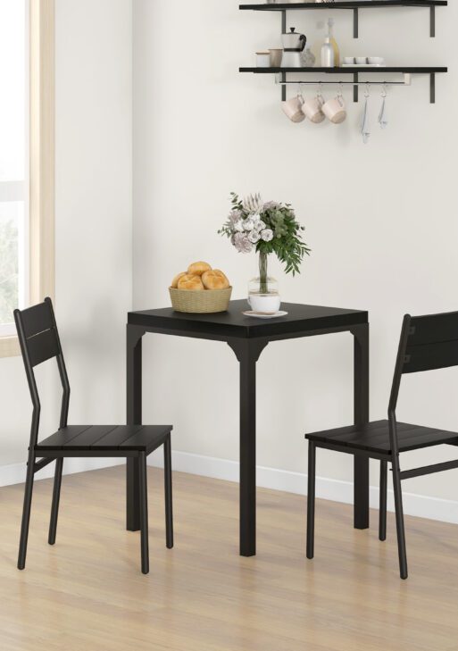 3 Piece Dining Room Set for 2, Dining Table Set for Breakfast Nook, Small Space, Apartment, Space Saving, Black